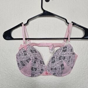 Victoria's secret pink and black lacey padded underwire bra women's 34C